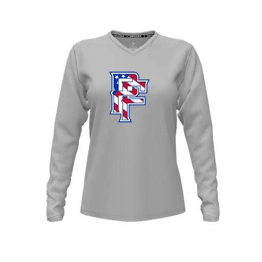 [CUS-DFW-TEES-CMF-VNK-LSL-GRY-FYXS-LOGO2] Decker Comfort T-Shirt (Female Youth XS, Gray, V Neck, Logo 2, Long Sleeve)