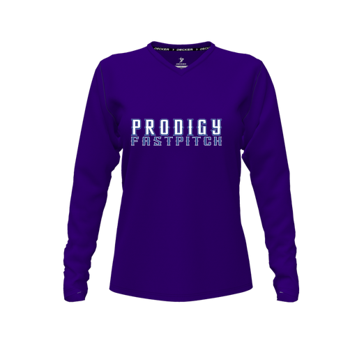[CUS-DFW-TEES-PER-VNK-LSL-PUR-FYXS-LOGO3] Decker Performance T-Shirt (Female Youth XS, Purple, V Neck, Logo 3, Long Sleeve)