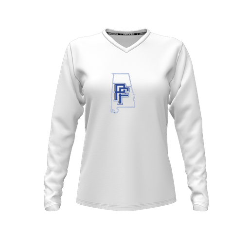 [FTLVCFWH-FYXS-LOGO1] Decker Comfort T-Shirt (Female Youth XS, White, V Neck, Logo 1, Long Sleeve)