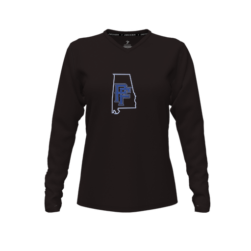 [CUS-DFW-TEES-PER-VNK-LSL-BLK-FYXS-LOGO1] Decker Performance T-Shirt (Female Youth XS, Black, V Neck, Logo 1, Long Sleeve)