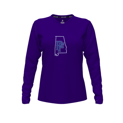 [FTLVPTPP-FYXS-LOGO1] Decker Performance T-Shirt (Female Youth XS, Purple, V Neck, Logo 1, Long Sleeve)